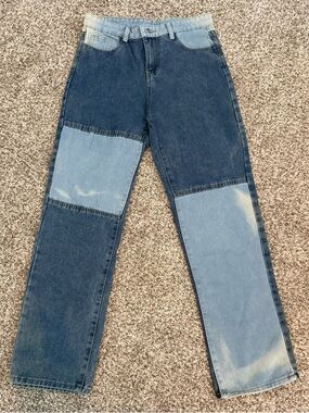 Women’s Color Block Bleach Wash Distressed Jeans